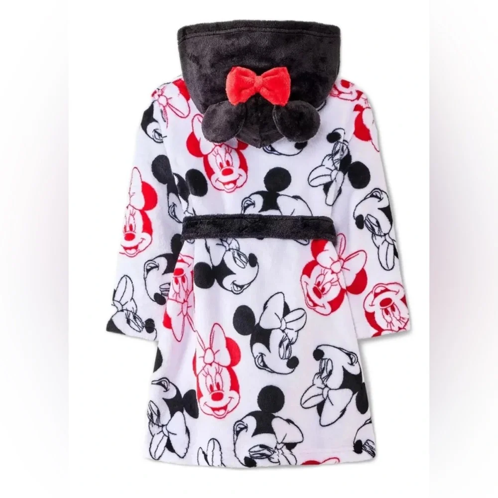 Disney Minnie Mouse Kids Hooded Robe - Black, Red, and White 2T/3T - Picture 2 of 6